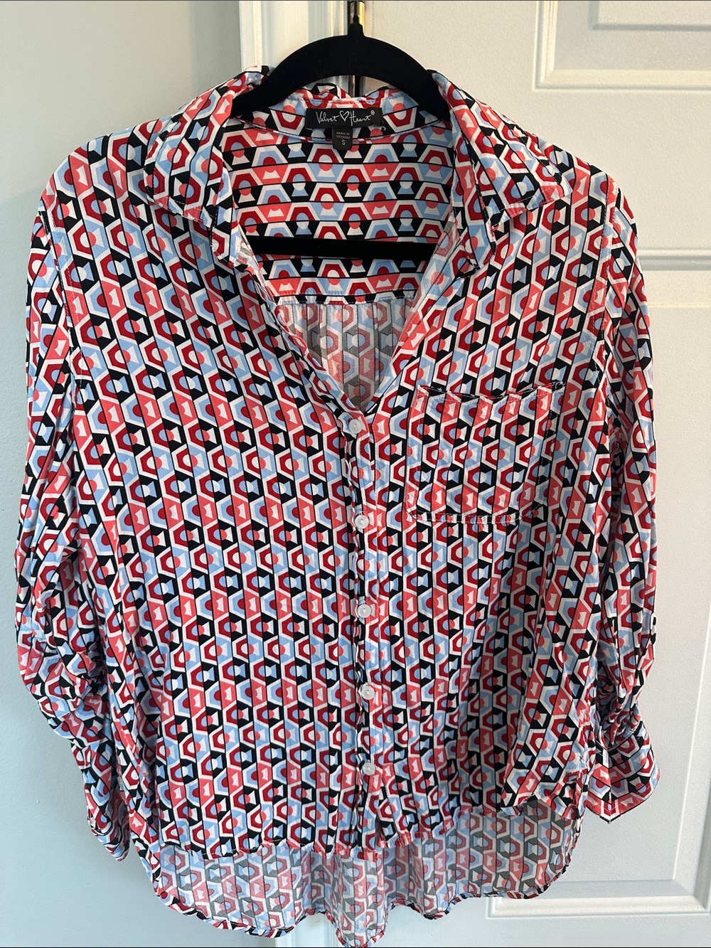 Velvet Heart Red, Black & White Geometric Button-Down Shirt